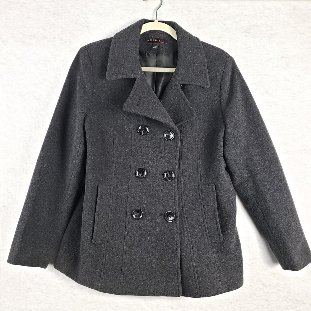Jason Kole Women's L Petite Classic Wool Blend Peacoat Black Fall Academia Basic